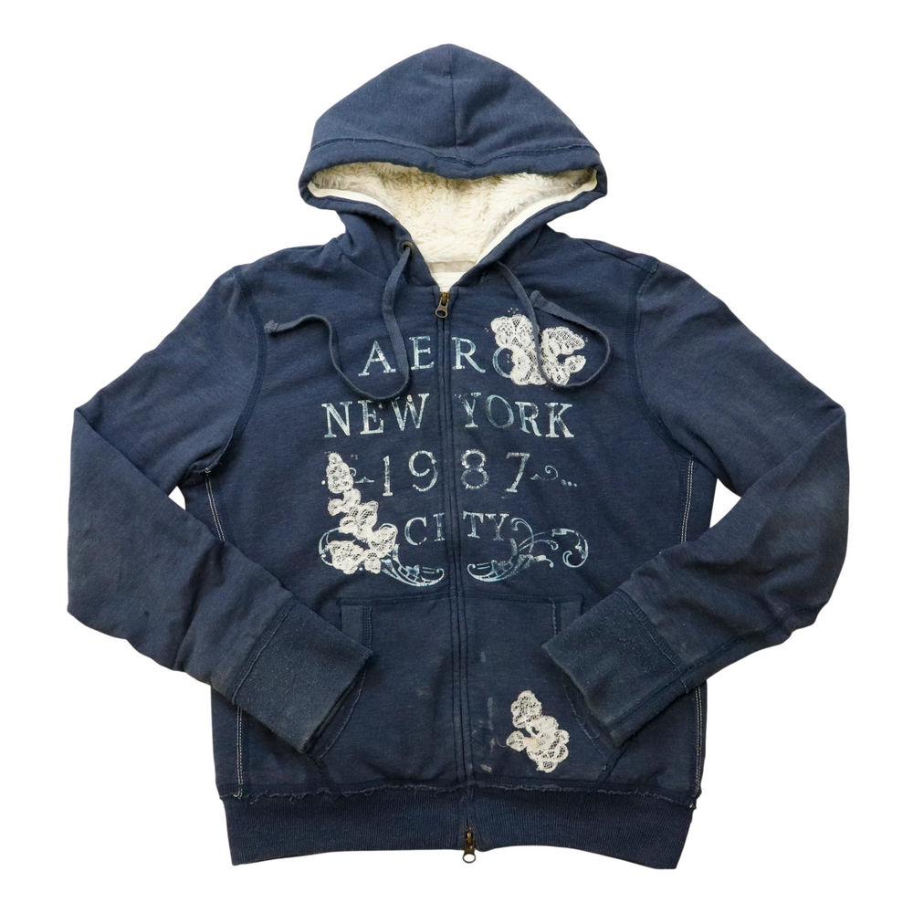 Vintage Aeropostal Blue ZIP Up Hoodie (Stains) Size L